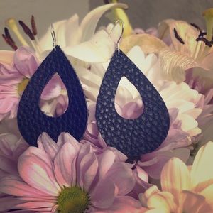 Faux Leather Earrings with Silver Hook (Black)